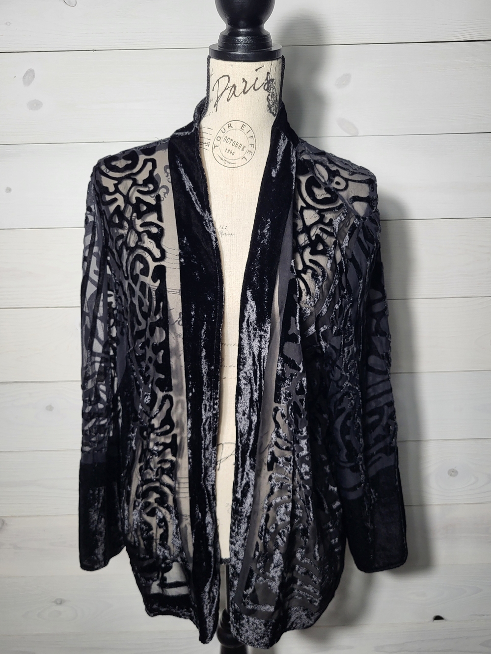 Krazy Kat Kimono Sheer Black Velvet Velour Burnout Whimsigoth Open Cardigan.